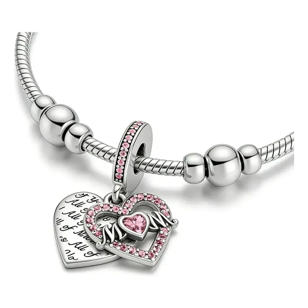 NWOT Mom Heart Pink Silver Pandora FIT Charm